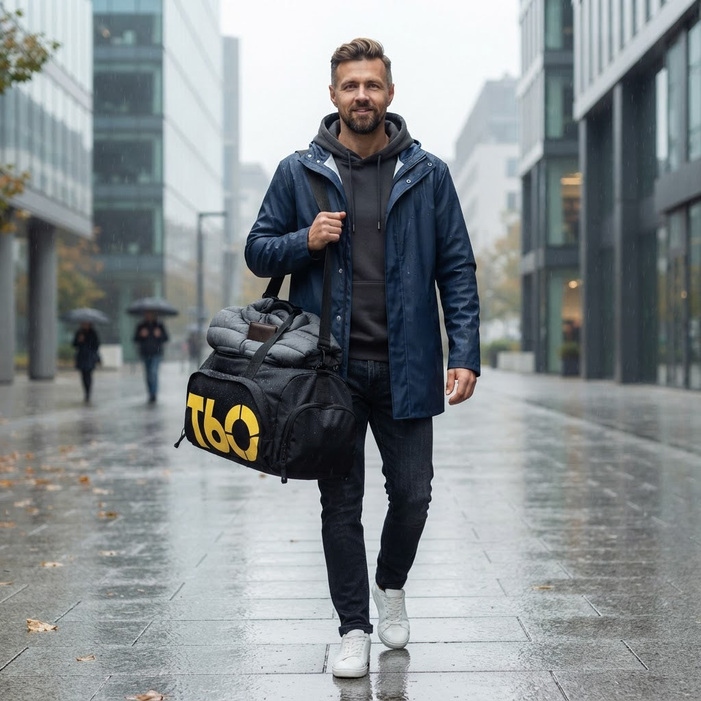 Sac de sport étanche avec vêtements et accessoires bien rangés