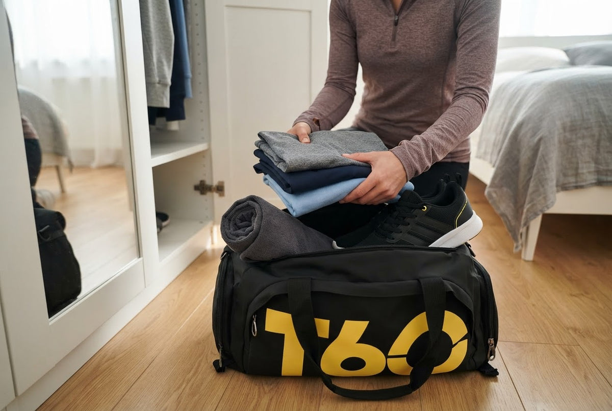 Personne remplissant un sac de sport étanche